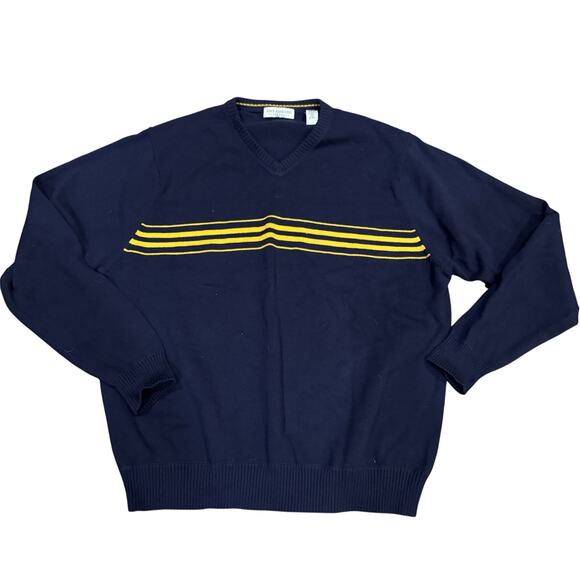 Mens John Ashford Sweater Size XXL Navy Striped 100% Cotton Casual Fall Winter - Picture 1 of 6
